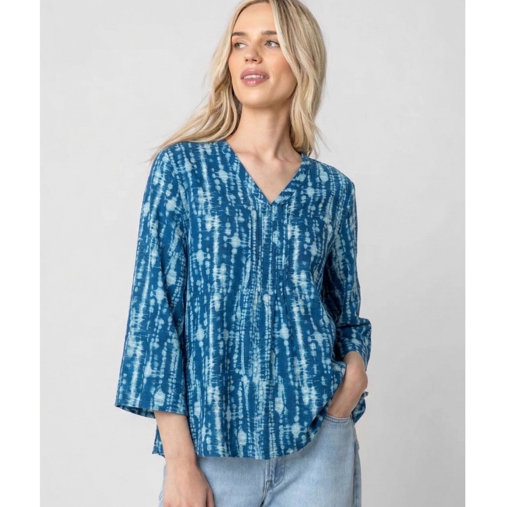 NWOT Komil Womens Linen Cotton Ibiza Tunic Top S Tie Dye Coastal Boho Lagenlook